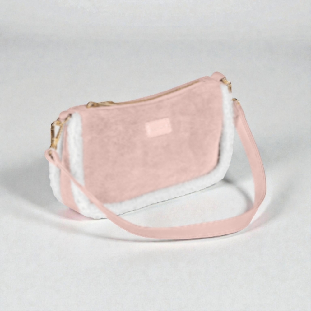 NWT Bearpaw Pink Faux Suede Shoulder Bag With Shearling Trim 🧸🐻